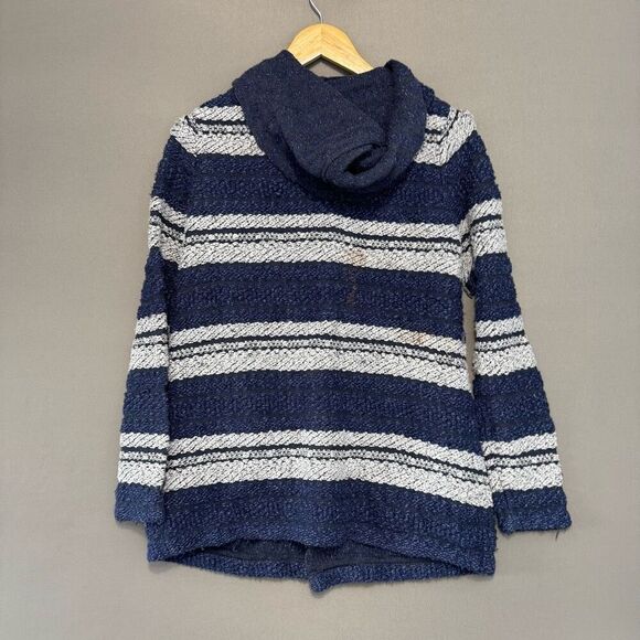 Chaps Ralph Lauren Women’s Navy Blue Striped Open Front Hooded Sweater Size S - Picture 4 of 10